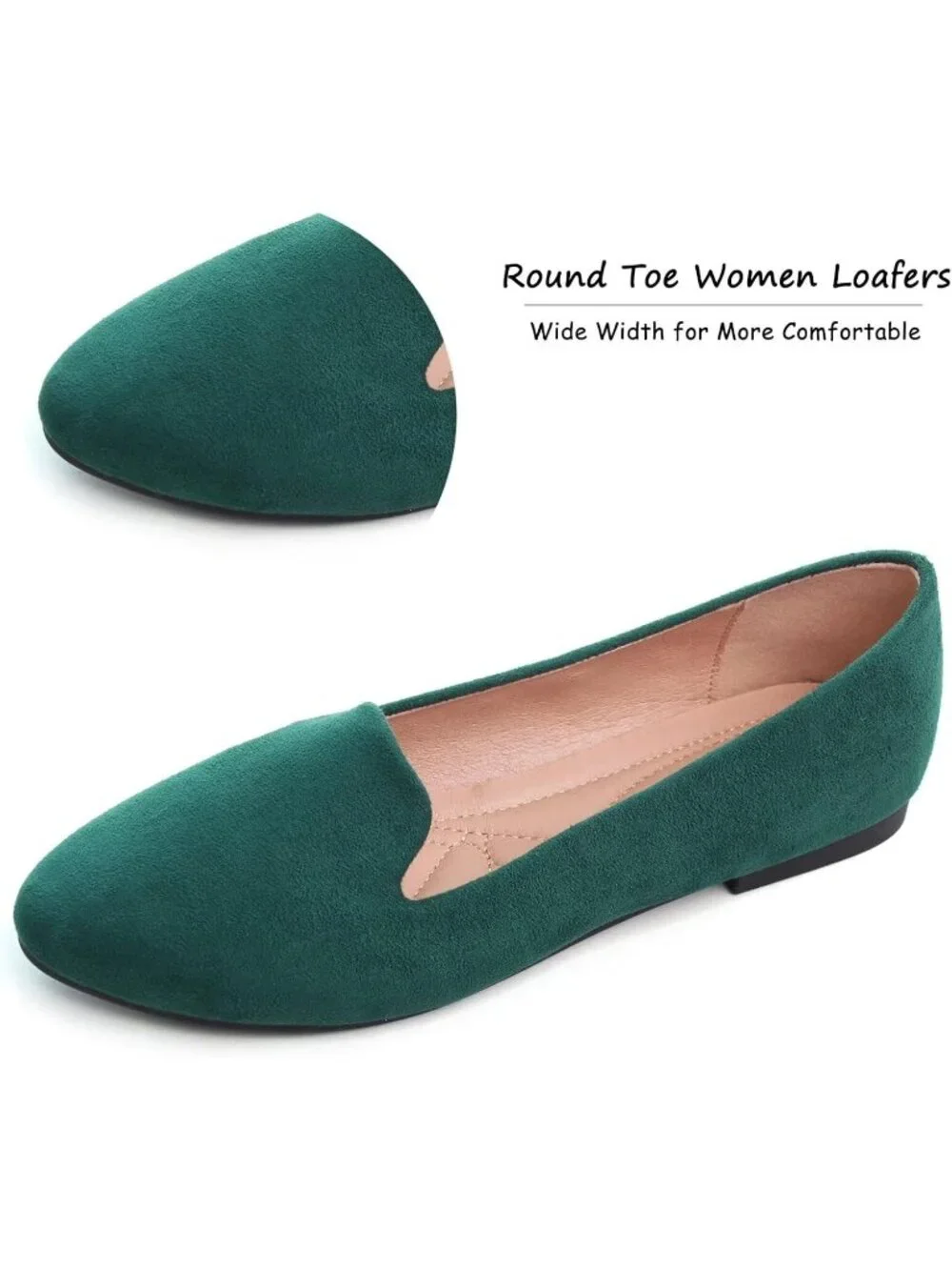 Women's Green Round Toe Comfortable Low Heel Slip On Loafer Ballet Flat Shoes
